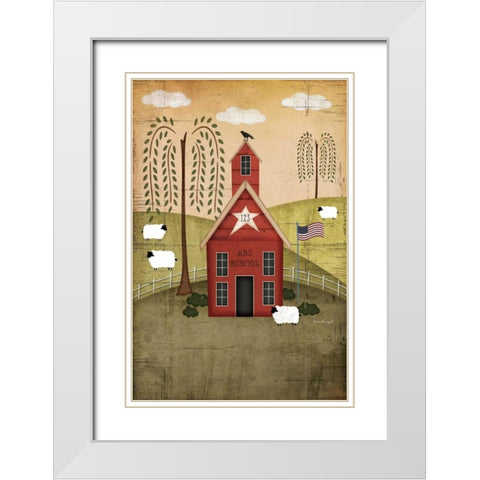 Primitive School White Modern Wood Framed Art Print with Double Matting by Pugh, Jennifer