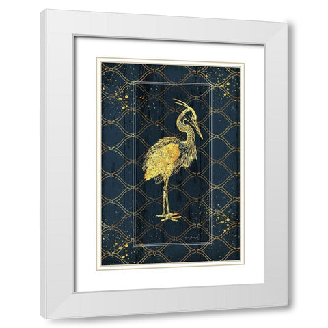 Gold Bird White Modern Wood Framed Art Print with Double Matting by Pugh, Jennifer