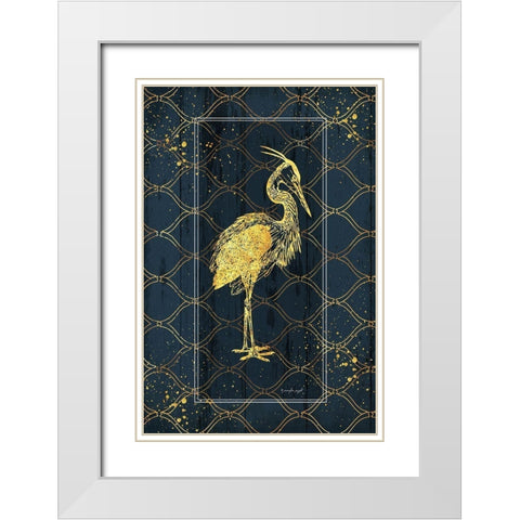 Gold Bird White Modern Wood Framed Art Print with Double Matting by Pugh, Jennifer