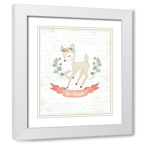 Sweet Little Deer White Modern Wood Framed Art Print with Double Matting by Pugh, Jennifer