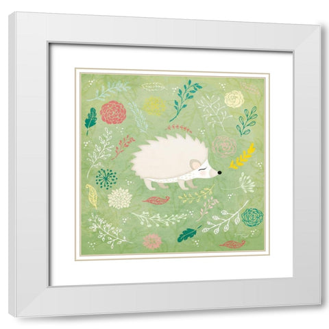 Woodland Hedgehog White Modern Wood Framed Art Print with Double Matting by Pugh, Jennifer