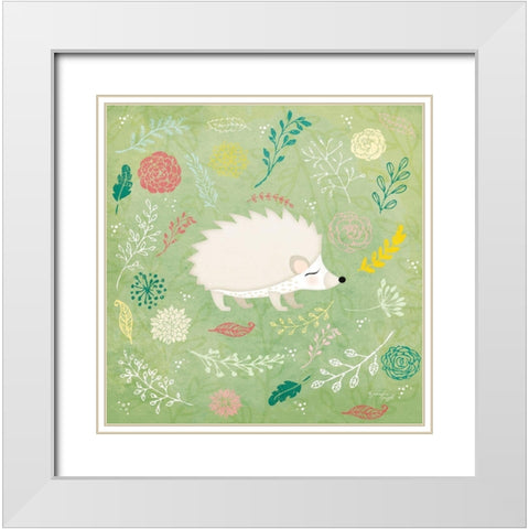 Woodland Hedgehog White Modern Wood Framed Art Print with Double Matting by Pugh, Jennifer