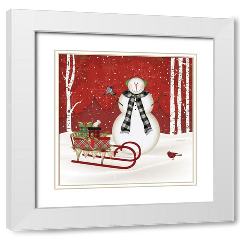 Merry Snowman White Modern Wood Framed Art Print with Double Matting by Pugh, Jennifer