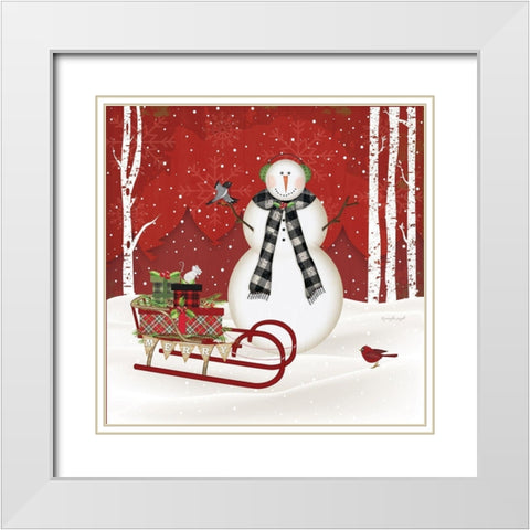 Merry Snowman White Modern Wood Framed Art Print with Double Matting by Pugh, Jennifer