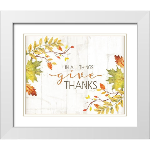 In All Things Give Thanks White Modern Wood Framed Art Print with Double Matting by Pugh, Jennifer