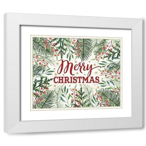 Merry Christmas White Modern Wood Framed Art Print with Double Matting by Pugh, Jennifer