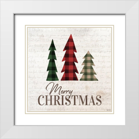 Merry Christmas Trees White Modern Wood Framed Art Print with Double Matting by Brown, Kyra