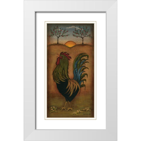 Rooster White Modern Wood Framed Art Print with Double Matting by Lewis, Kim