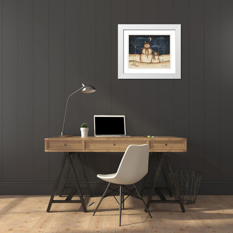 Three Snowmen White Modern Wood Framed Art Print with Double Matting by Lewis, Kim