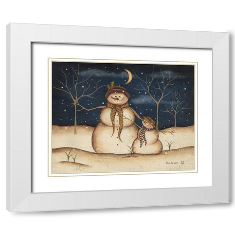 Three Snowmen White Modern Wood Framed Art Print with Double Matting by Lewis, Kim