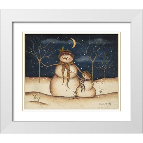 Three Snowmen White Modern Wood Framed Art Print with Double Matting by Lewis, Kim