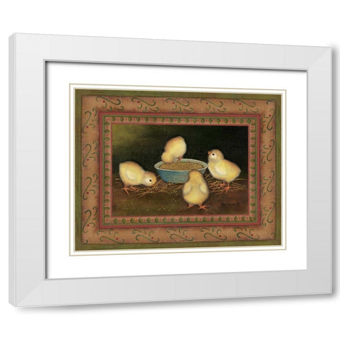 Chicks with Seed White Modern Wood Framed Art Print with Double Matting by Lewis, Kim