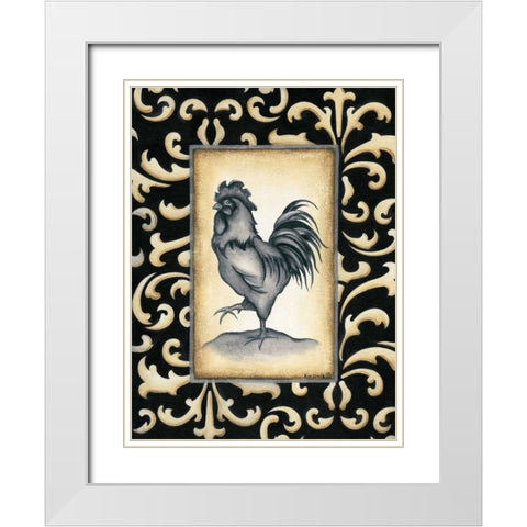 Rooster II White Modern Wood Framed Art Print with Double Matting by Lewis, Kim