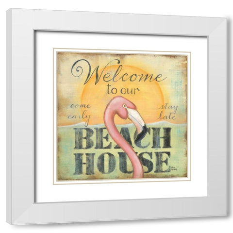 Welcome to Our Beach House White Modern Wood Framed Art Print with Double Matting by Lewis, Kim