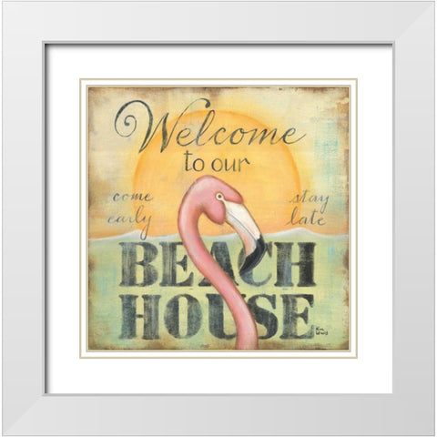 Welcome to Our Beach House White Modern Wood Framed Art Print with Double Matting by Lewis, Kim