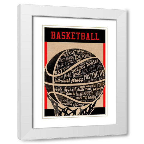 Basketball White Modern Wood Framed Art Print with Double Matting by Longfellow Designs