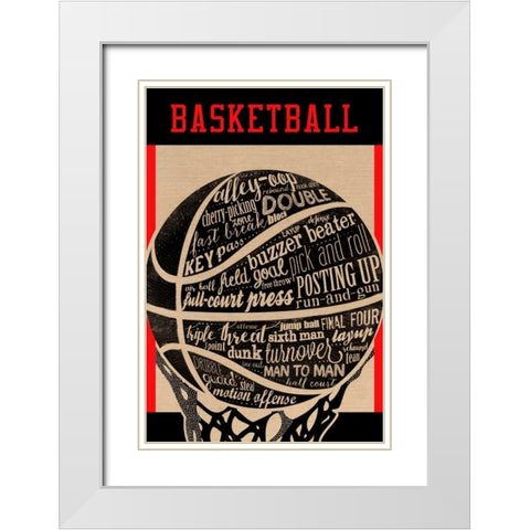 Basketball White Modern Wood Framed Art Print with Double Matting by Longfellow Designs