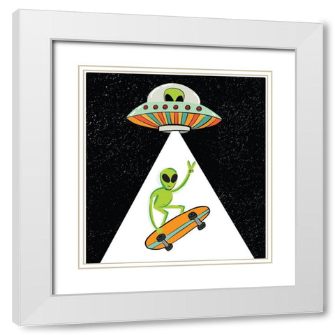 UFO Alien White Modern Wood Framed Art Print with Double Matting by Rupp, Mariah