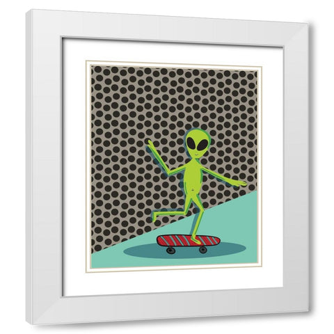 Skating Alien White Modern Wood Framed Art Print with Double Matting by Rupp, Mariah