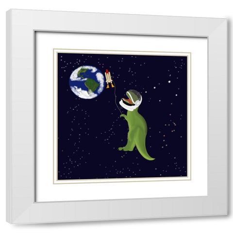 Space Dinosaur White Modern Wood Framed Art Print with Double Matting by Singleton, Ashley