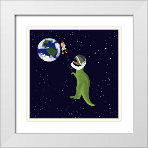 Space Dinosaur White Modern Wood Framed Art Print with Double Matting by Singleton, Ashley