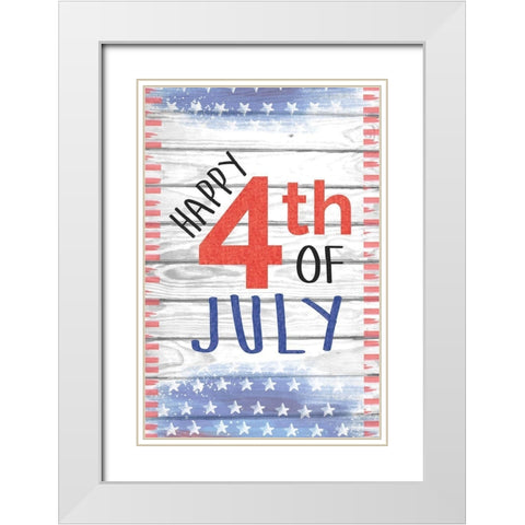 Happy 4th of July White Modern Wood Framed Art Print with Double Matting by ND Art