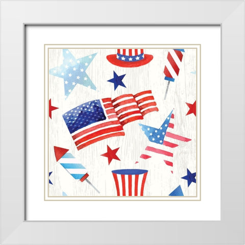 Americana Pattern II White Modern Wood Framed Art Print with Double Matting by ND Art