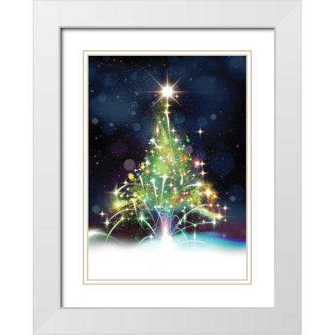 Oh Christmas Tree White Modern Wood Framed Art Print with Double Matting by P.S. Art