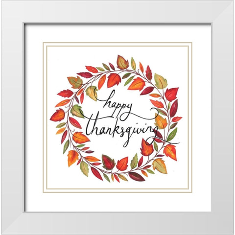Happy Thanksgiving White Modern Wood Framed Art Print with Double Matting by P.S. Art