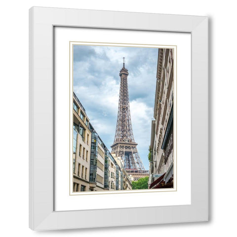 Eiffel Tower White Modern Wood Framed Art Print with Double Matting by Murdock, Ramona