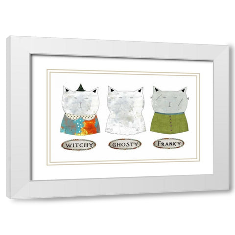 3 Halloween Cats White Modern Wood Framed Art Print with Double Matting by Ogren, Sarah