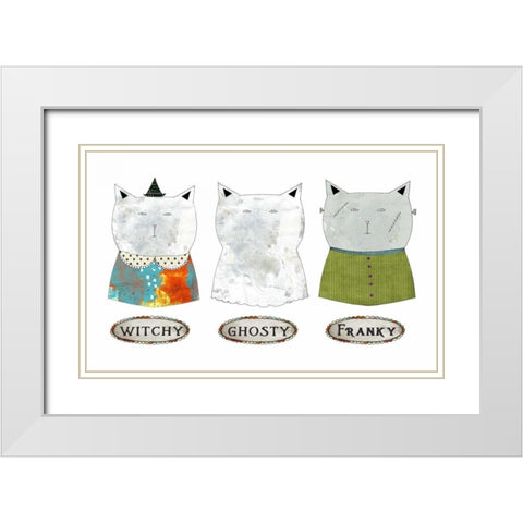 3 Halloween Cats White Modern Wood Framed Art Print with Double Matting by Ogren, Sarah