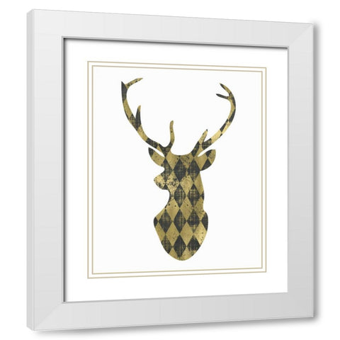 Diamond Deerhead White Modern Wood Framed Art Print with Double Matting by Moss, Tara