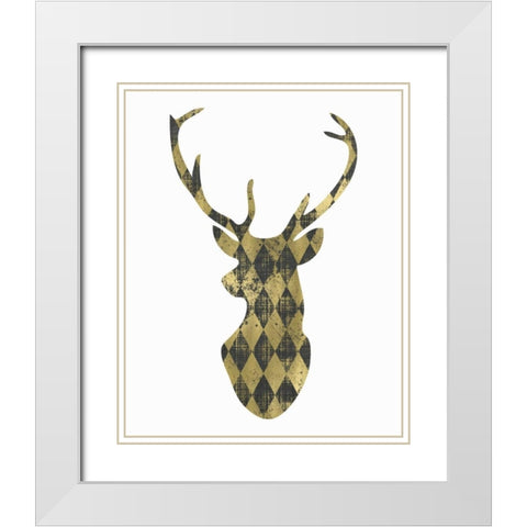 Diamond Deerhead White Modern Wood Framed Art Print with Double Matting by Moss, Tara