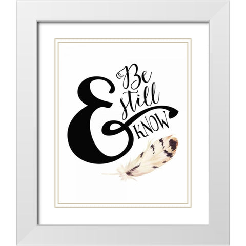 Be Still and Know Feather White Modern Wood Framed Art Print with Double Matting by Moss, Tara