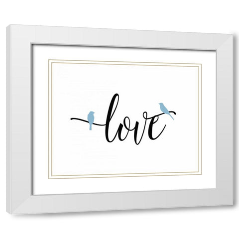 Blue Bird Love White Modern Wood Framed Art Print with Double Matting by Moss, Tara