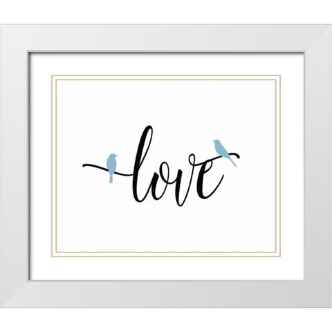 Blue Bird Love White Modern Wood Framed Art Print with Double Matting by Moss, Tara