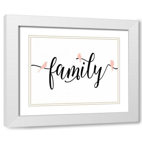 Pink Bird Family White Modern Wood Framed Art Print with Double Matting by Moss, Tara