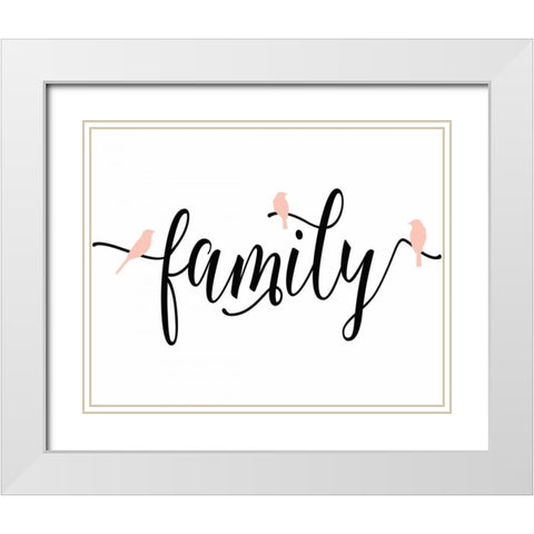 Pink Bird Family White Modern Wood Framed Art Print with Double Matting by Moss, Tara