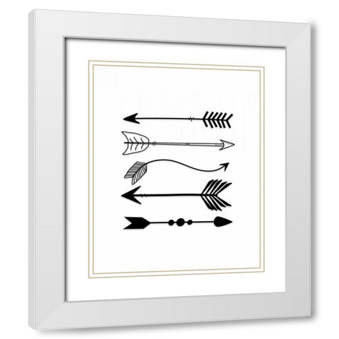 Black Arrows on White White Modern Wood Framed Art Print with Double Matting by Moss, Tara