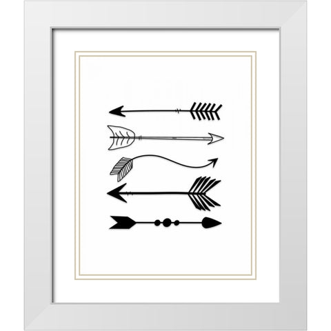 Black Arrows on White White Modern Wood Framed Art Print with Double Matting by Moss, Tara