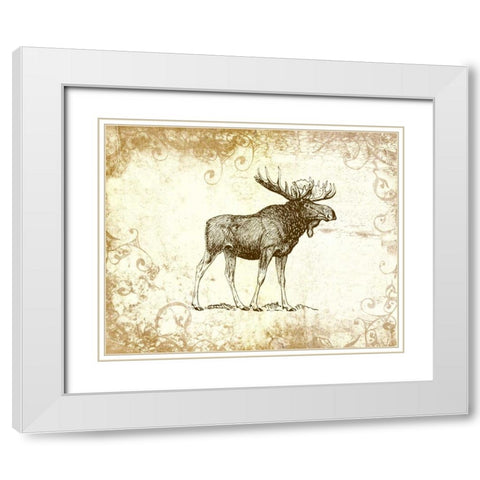 Brown Moose White Modern Wood Framed Art Print with Double Matting by Moss, Tara