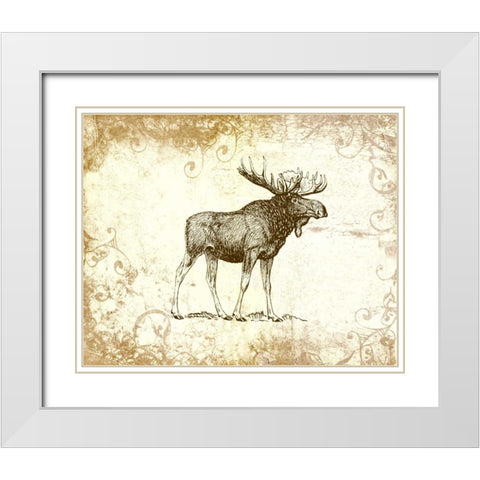 Brown Moose White Modern Wood Framed Art Print with Double Matting by Moss, Tara