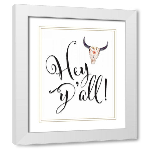 Hey Yall Bullhead White Modern Wood Framed Art Print with Double Matting by Moss, Tara