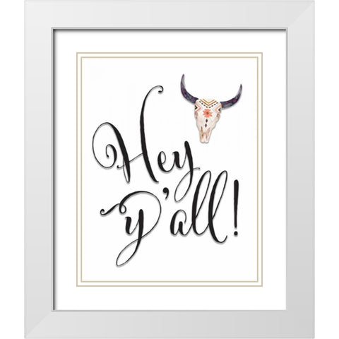 Hey Yall Bullhead White Modern Wood Framed Art Print with Double Matting by Moss, Tara
