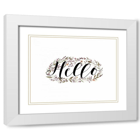 Hello Floral Wreath White Modern Wood Framed Art Print with Double Matting by Moss, Tara