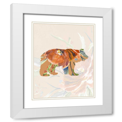 Orange Floral Bear White Modern Wood Framed Art Print with Double Matting by Moss, Tara