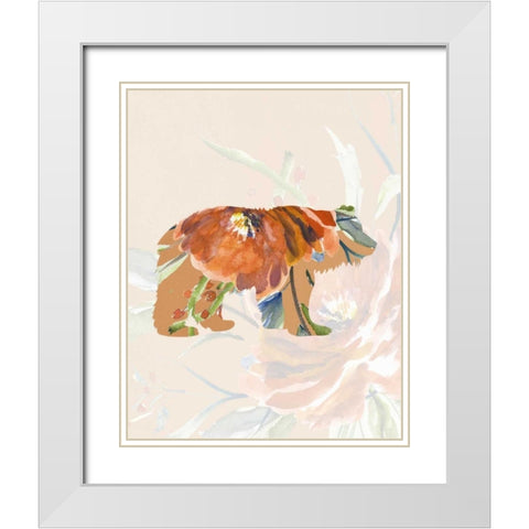 Orange Floral Bear White Modern Wood Framed Art Print with Double Matting by Moss, Tara