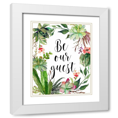 Be Our Guest Wreath White Modern Wood Framed Art Print with Double Matting by Moss, Tara
