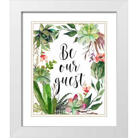 Be Our Guest Wreath White Modern Wood Framed Art Print with Double Matting by Moss, Tara